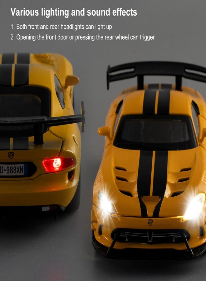LOVEPOSELY 1/32 Dodge Viper Diecast Car Model Toy, Collectible Dodge Viper Supercar with Sound and Light, Zinc Alloy Pull Back Toy Vehicle for Adult Boys Girls (Yellow) - Image 5